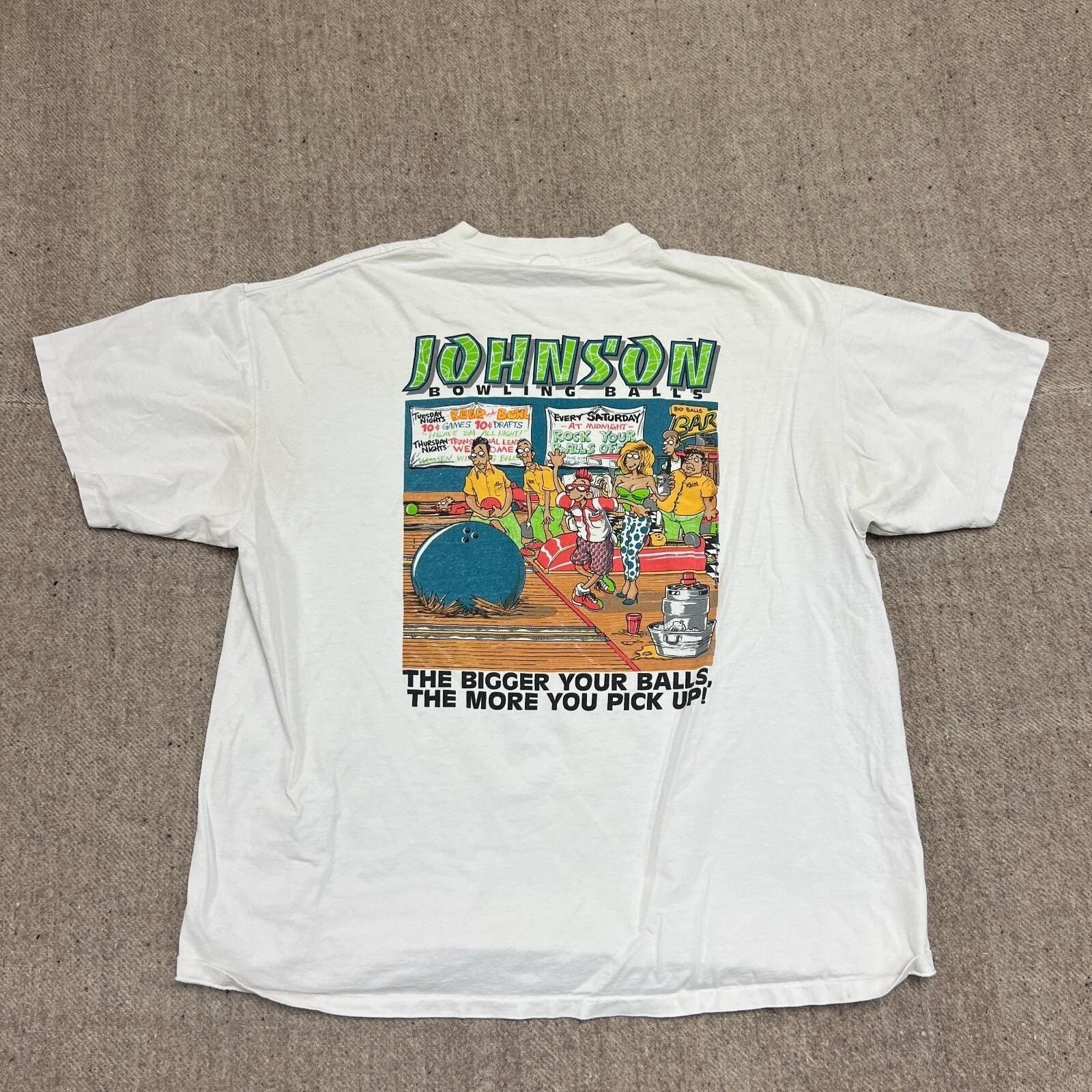 Vintage Big Johnson Shirt Mens Large White 1990s Bowling